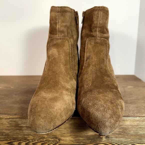 Suede Mocha Mousse Ankle Boots Womens 8M Pointed Toe Fall Booties Chelsea Violet - Picture 8 of 13